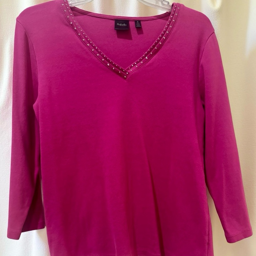 Pink Bling Women's Top | V-Neck Carigan | Rafaella Top Size Medium